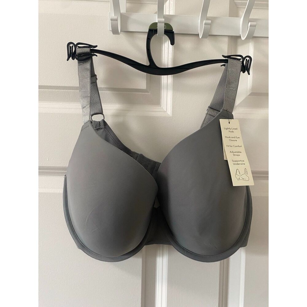 NWT Gray Lightly Lined Supportive Underwire Bra Adjustable Straps